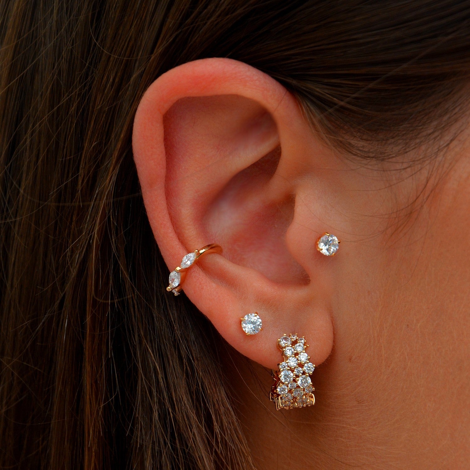 Boucles d'Oreilles Monica - Créoles Epaisses Plaqué Or 18K et Zirconiums - 2cm