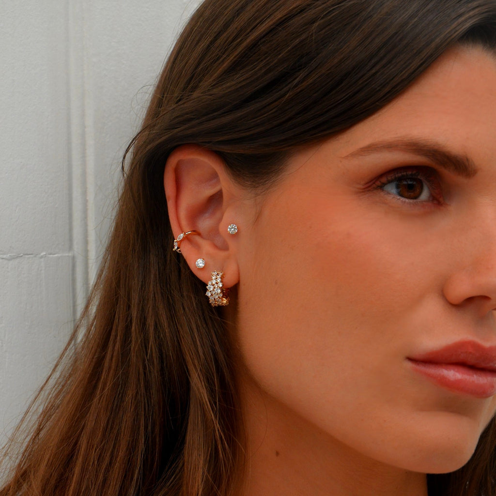 Boucles d'Oreilles Monica - Créoles Epaisses Plaqué Or 18K et Zirconiums - 2cm