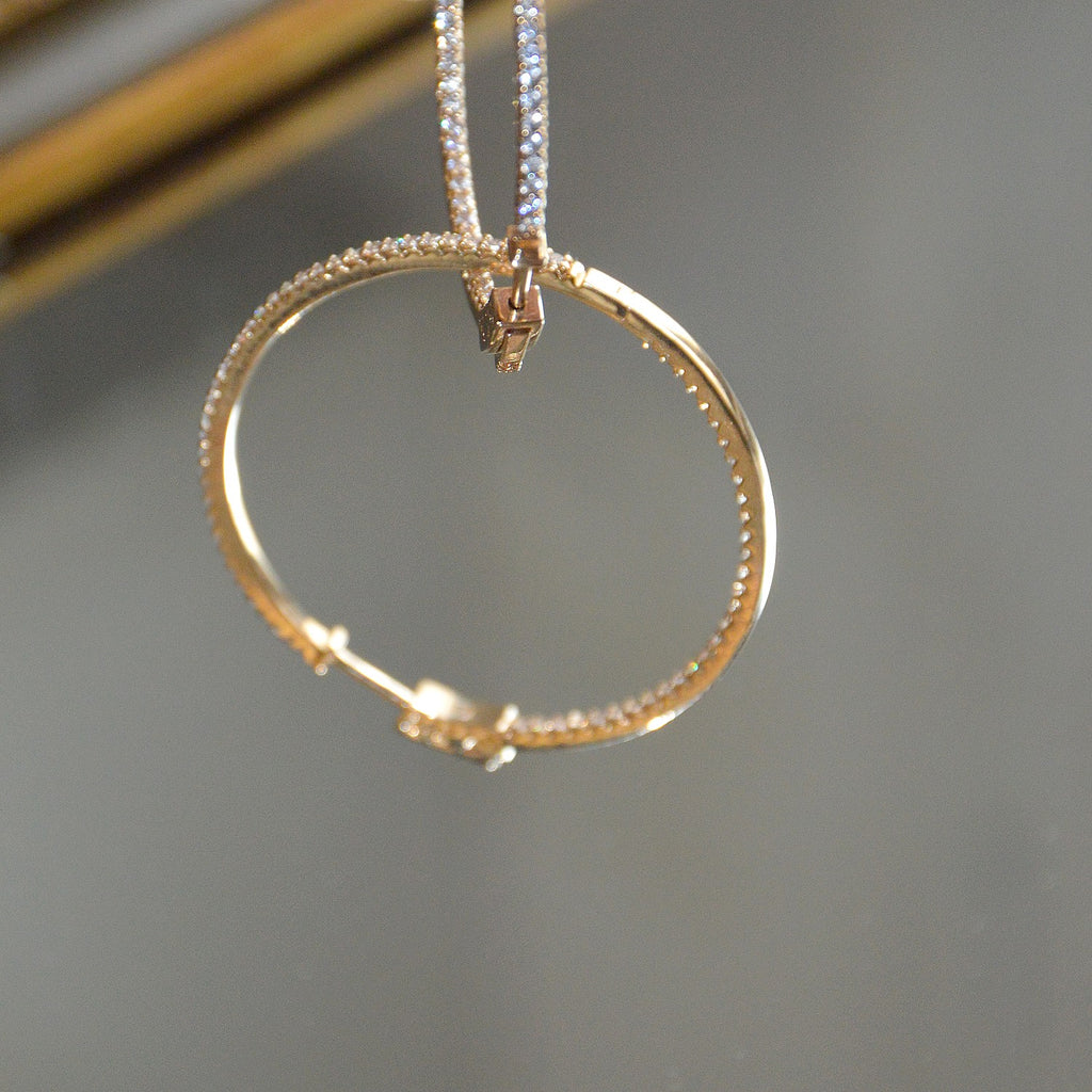 Boucles d'Oreilles Paola - Créoles Plaqué Or 18K et Zirconiums - 6cm