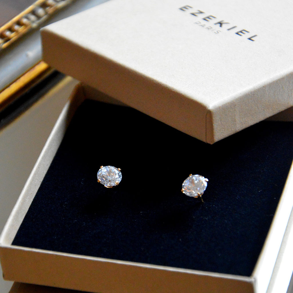 Boucles d'Oreilles Forever - Brillants Oreilles Plaqué Or 18 et Zirconium - 8mm