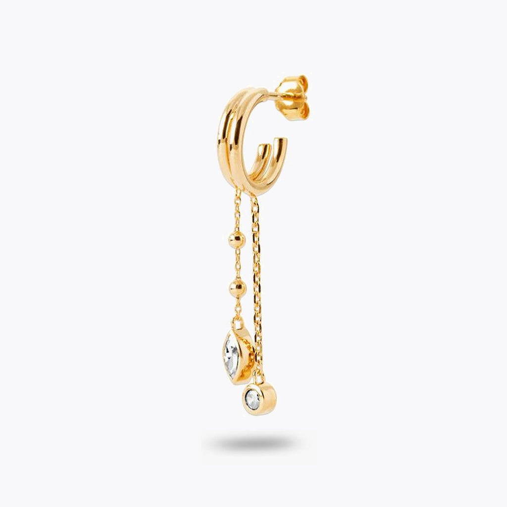 Piercing Future is Bright- Boucle d'Oreille Individuelle Pendante Plaqué Or 18K et Zirconium - 4cm