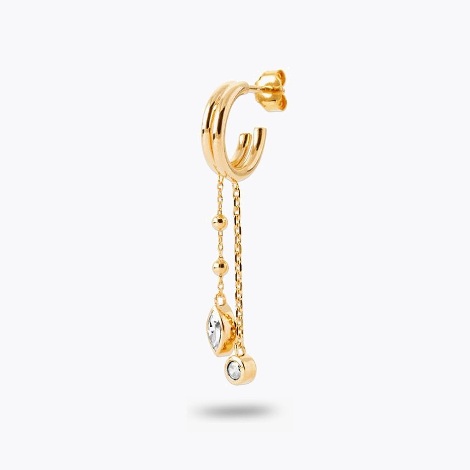 Piercing Future is Bright- Boucle d'Oreille Individuelle Pendante Plaqué Or 18K et Zirconium - 4cm